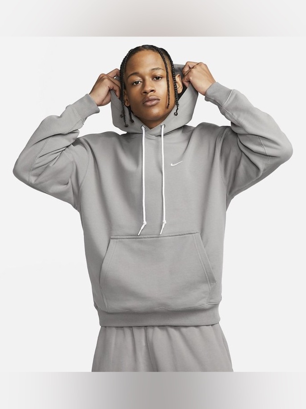Mens Nike Solo Swoosh French Terry Pullover Hoodie Sweatshirt - Grey Size Large
